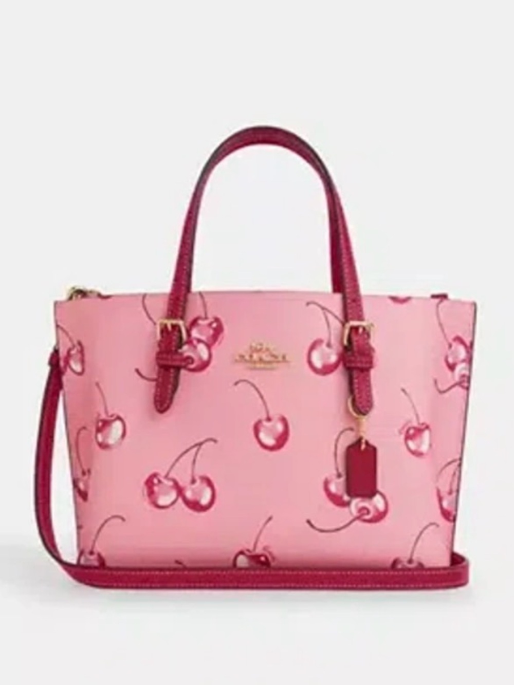 Coach Pink Cherry Print Tote with Red Trim